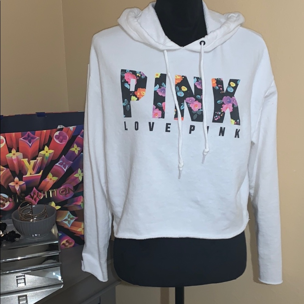 PINK Cropped Floral detail Hoodie